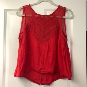 Free People High Low Crop Top Medium. Lace Red Orange